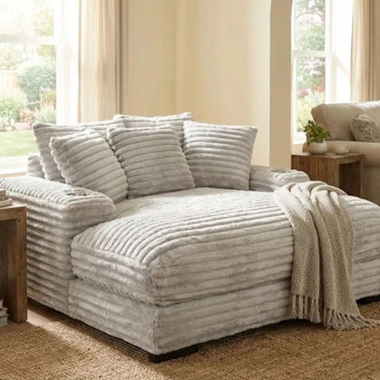 Mondo Grey Oversized Chair and a Half Chaise with Faux Fur Corduroy Texture