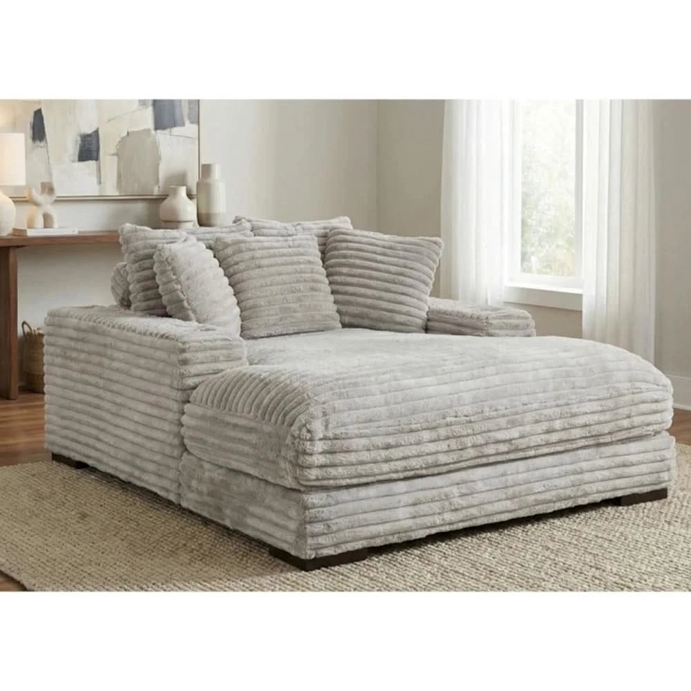 Mondo Grey Oversized Chair and a Half Chaise with Faux Fur Corduroy Texture