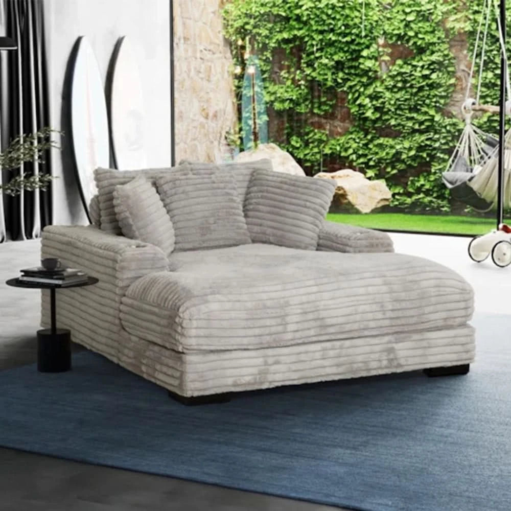 Mondo Grey Oversized Chair and a Half Chaise with Faux Fur Corduroy Texture