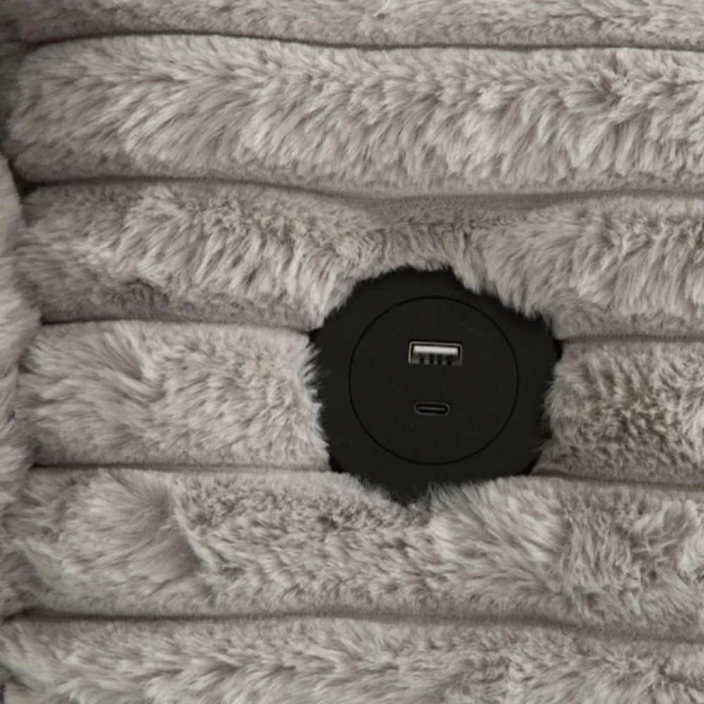 Mondo Grey Oversized Chair and a Half Chaise with Faux Fur Corduroy Texture