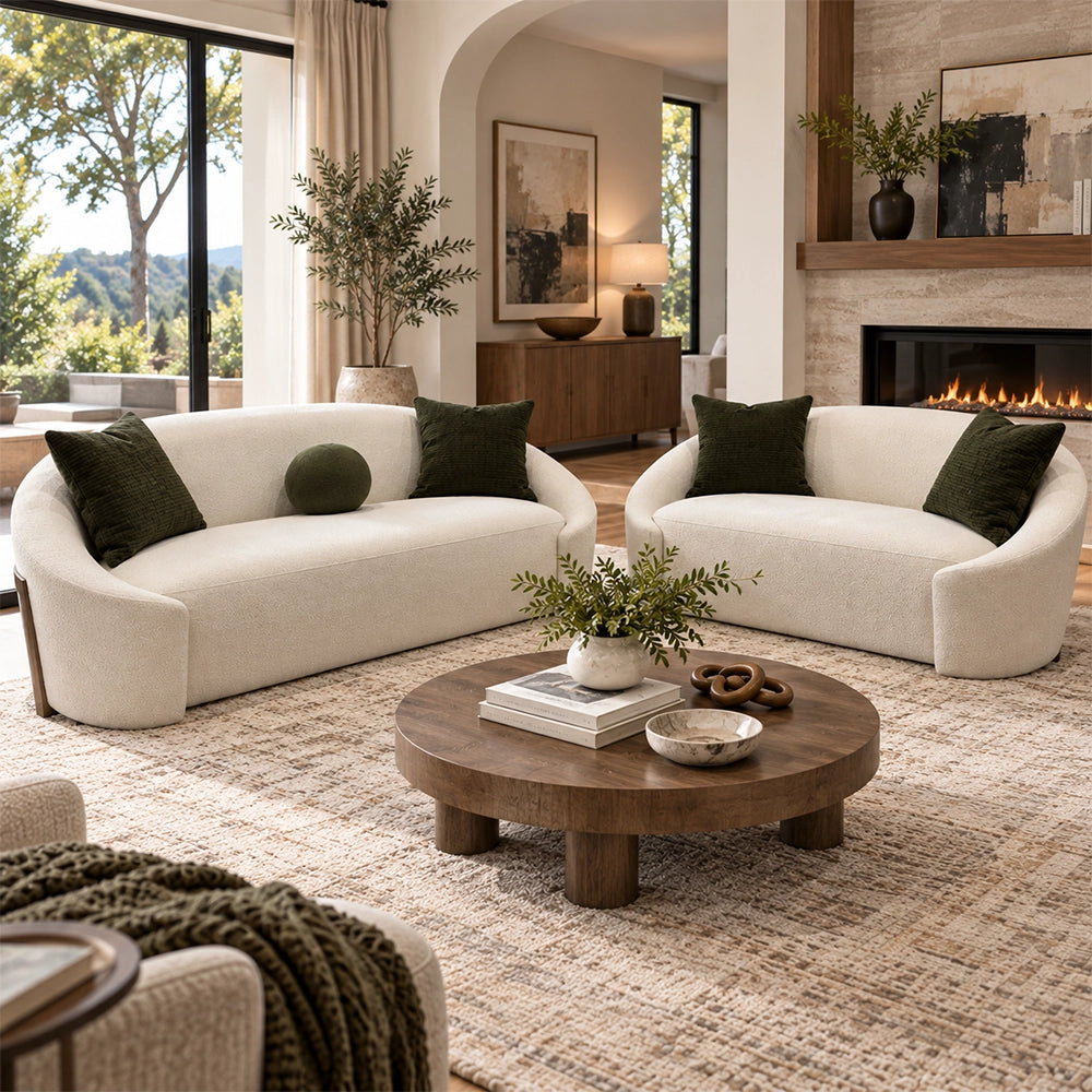 Monteviedo Ivory Bouclé Curved Sofa & Loveseat Set