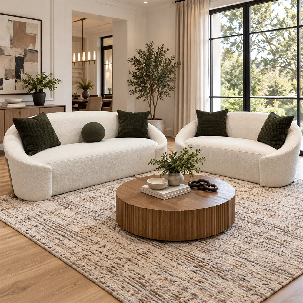 Monteviedo Ivory Bouclé Curved Sofa & Loveseat Set