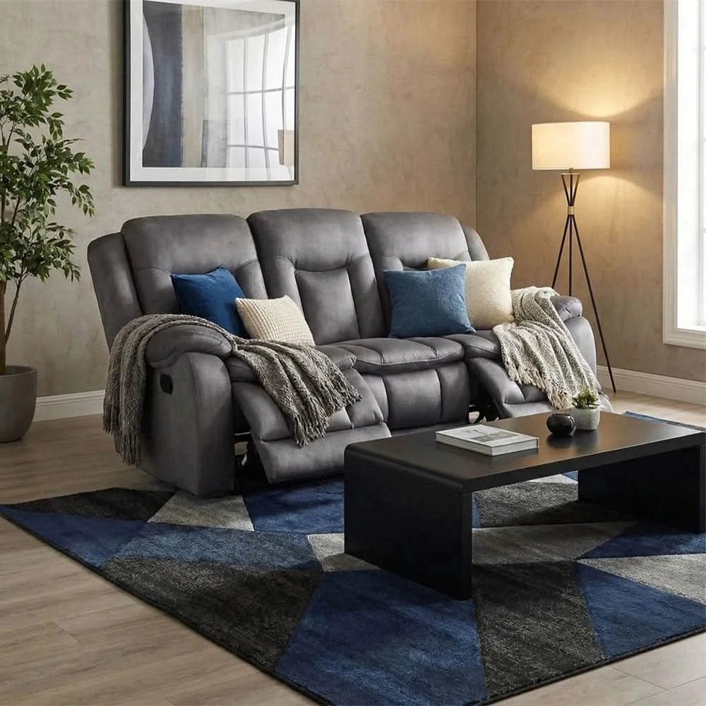 Room Package - Morello Grey Reclining Sofa and Console Loveseat Living Room Package with Coffee Table Set & Rug