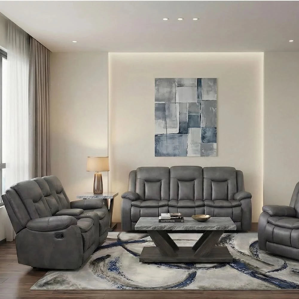 Morello Gray Reclining Sofa and Console Loveseat