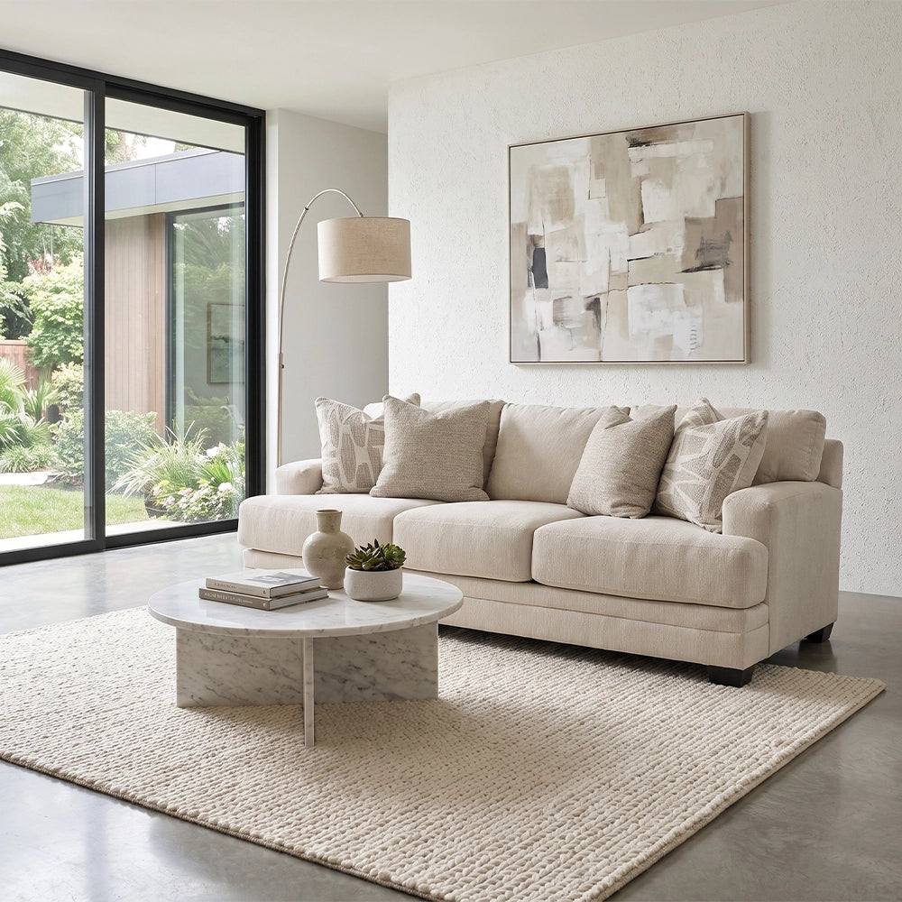 Morpheus Vanilla Contemporary Sofa with Accent Pillows