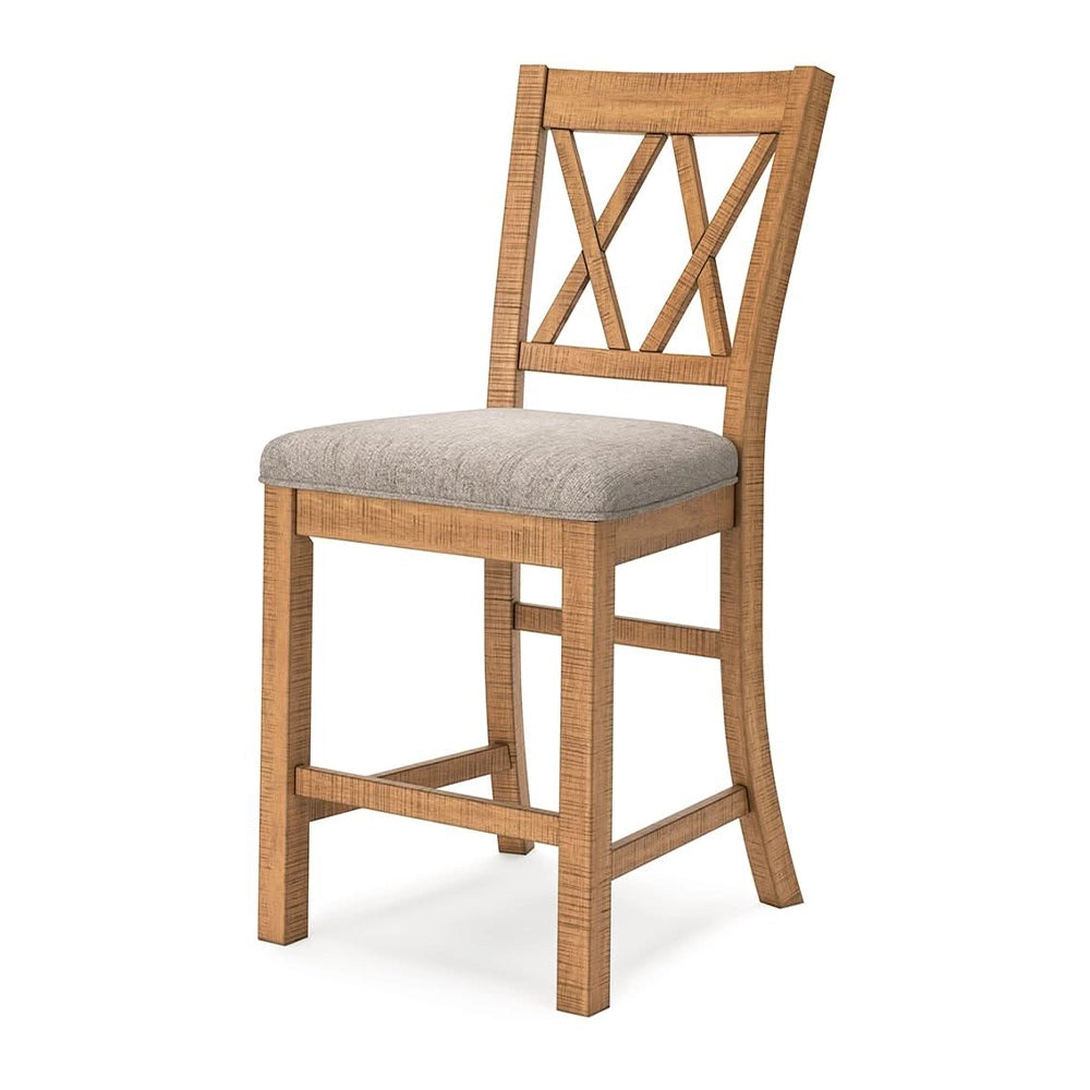 Morton Brown Rustic Farmhouse 24-Inch Counter Height Barstool with Upholstered Seat