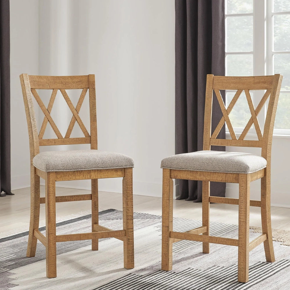 Morton Brown Rustic Farmhouse 7-Piece Counter Height Dining Set with 6 Upholstered Stools