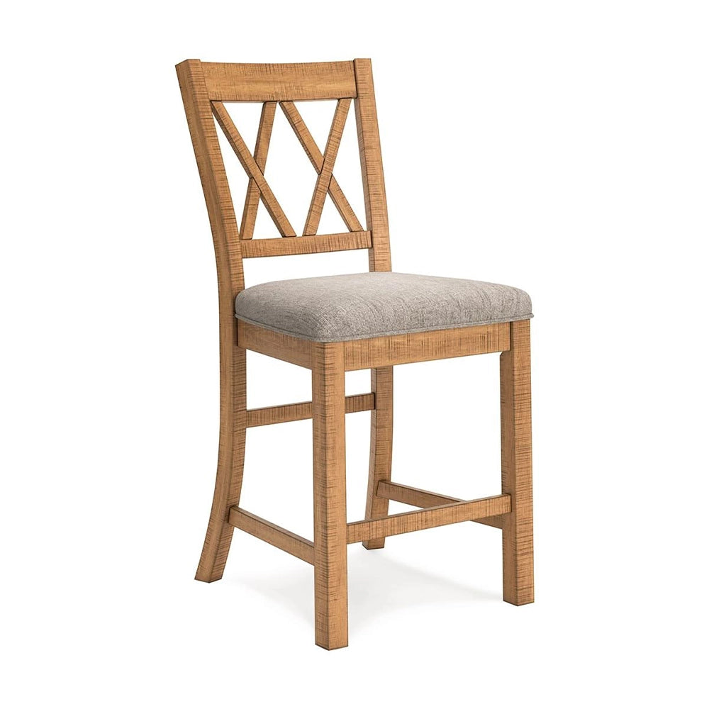 Morton Brown Rustic Farmhouse 24-Inch Counter Height Barstool with Upholstered Seat