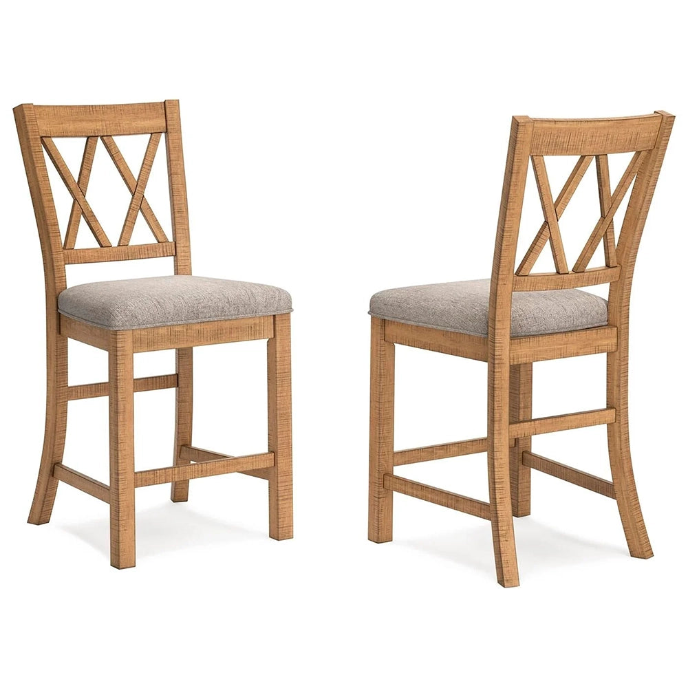 Morton Brown Rustic Farmhouse 7-Piece Counter Height Dining Set with 6 Upholstered Stools