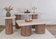 Mykos Brown Rustic Wood Modern 3 PC Rectangle Cocktail Set with 50" Table and 2 Square End Tables
