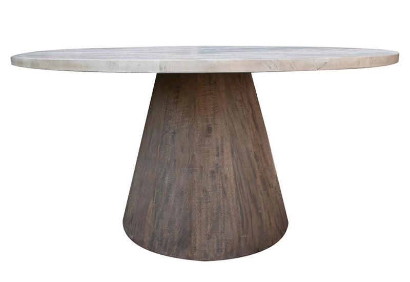 Mykos Cream Rustic Wood Modern 5 PC Round Dining Set with Round Table and 4 Beige Upholstered Chairs