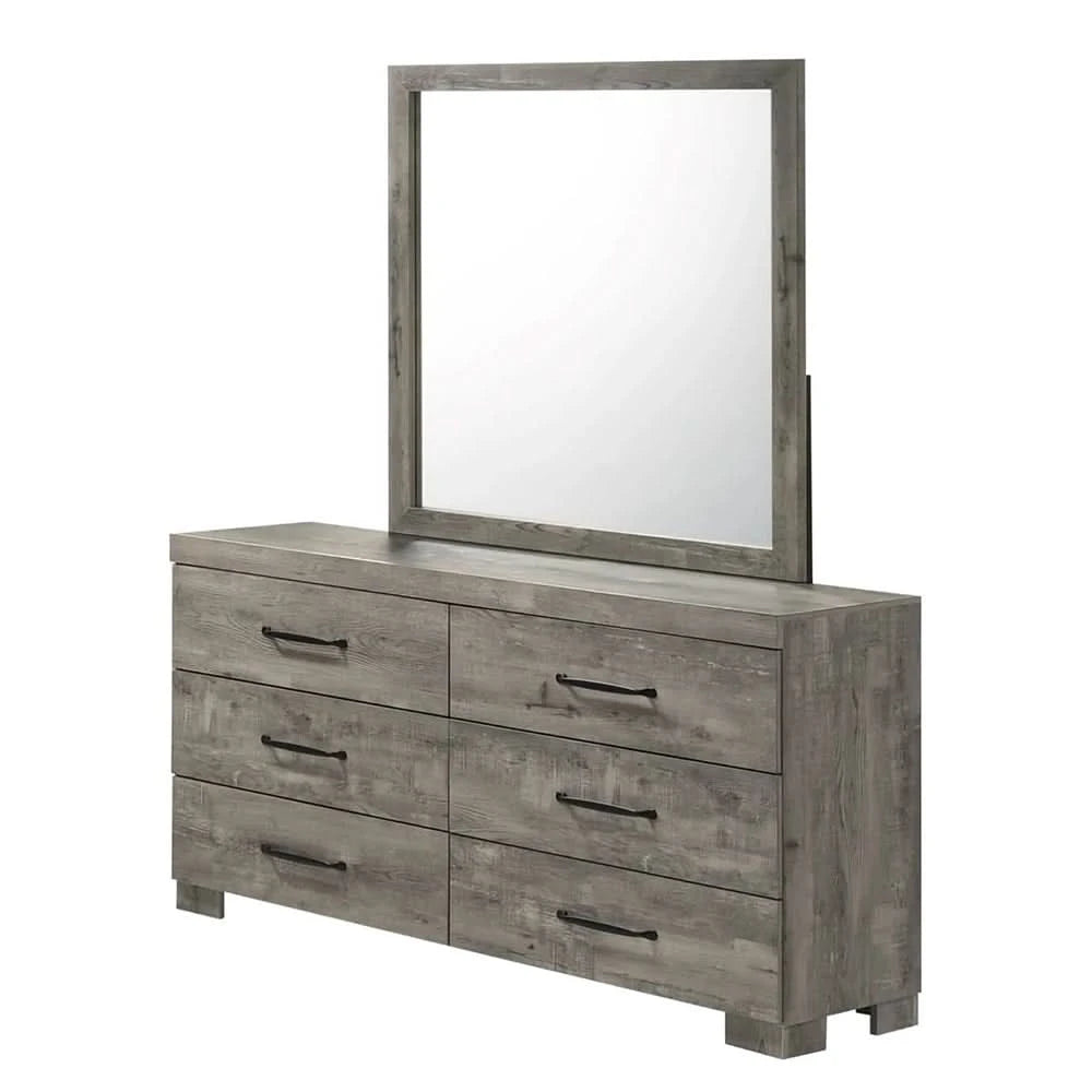 Nash Gray Solid Wood 5 Piece Bedroom Set with Dresser & Mirror