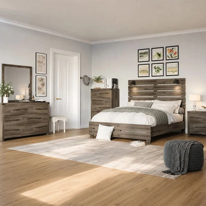 Nash Gray Solid Wood 5 Piece Bedroom Set with Dresser & Mirror