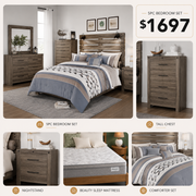 Nash Gray Solid Wood 15PC Queen Bedroom Package with Mattress & Comforter Set