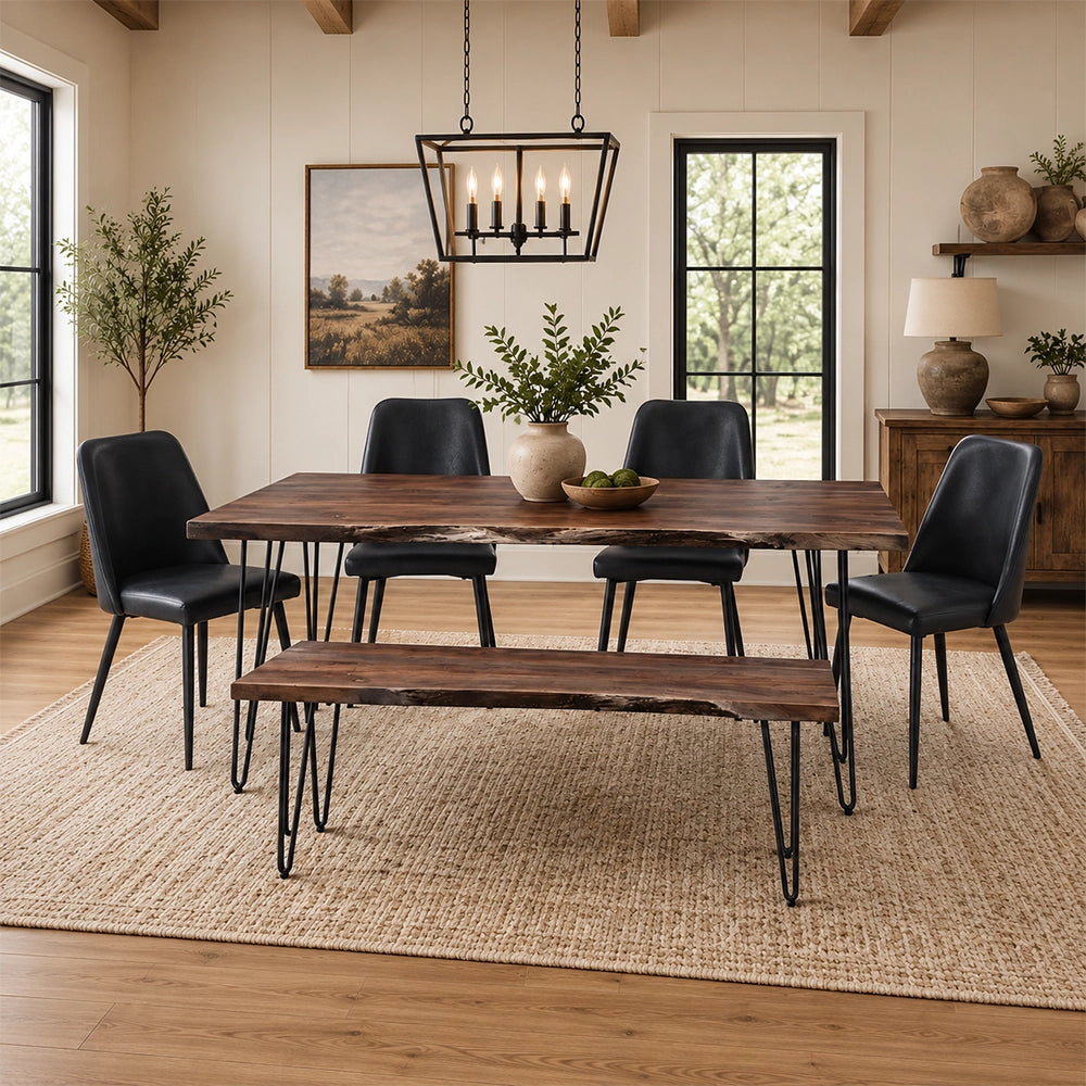 Natures Edge Slate 79-Inch Rectangular Solid Acacia Dining Table with Iron Hairpin Legs