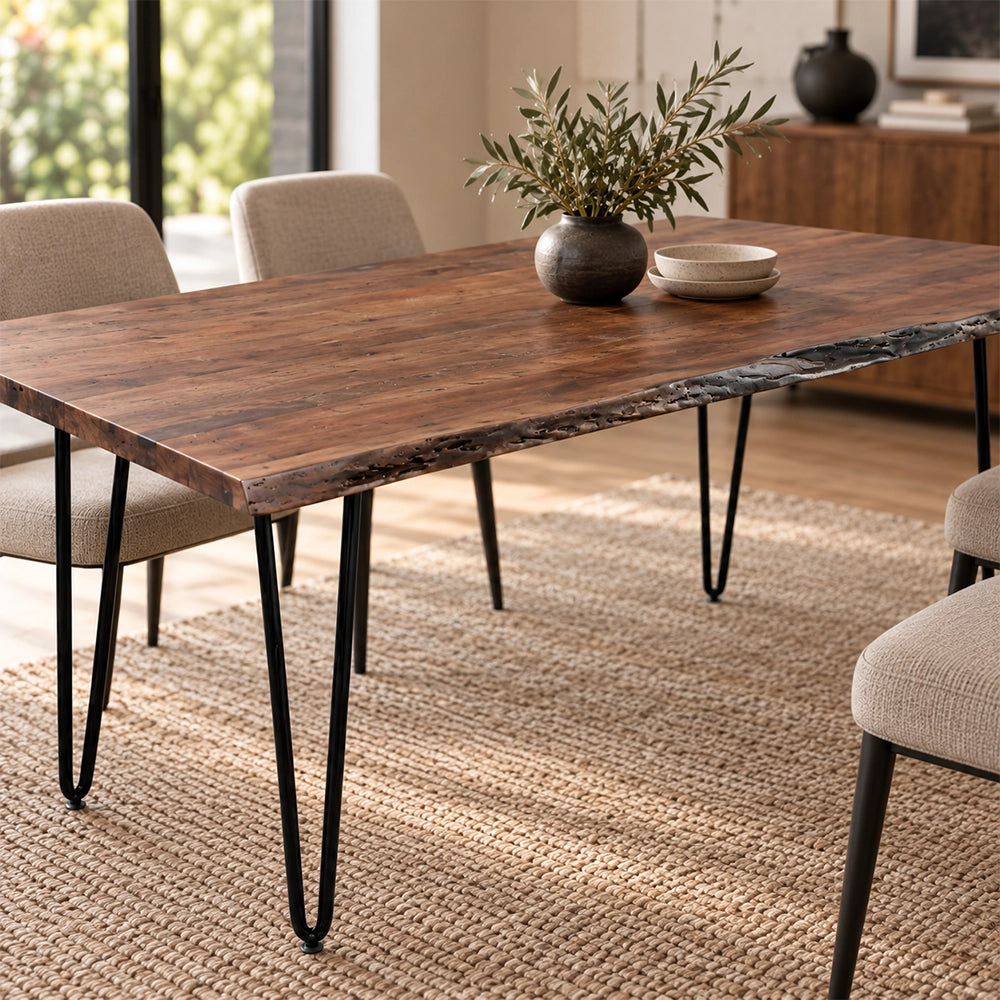 Natures Edge Slate 79-Inch Rectangular Solid Acacia Dining Table with Iron Hairpin Legs