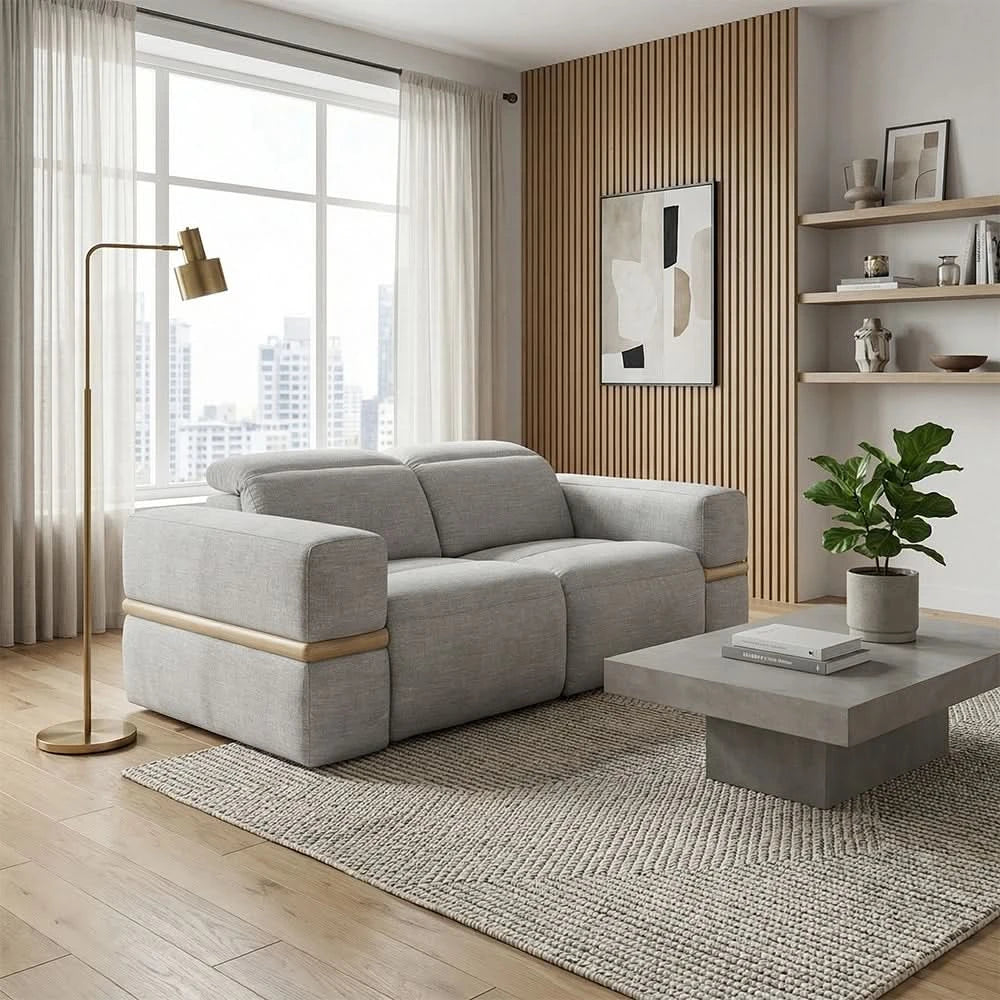 Newark Grey Contemporary Power Reclining Loveseat with Track Arms