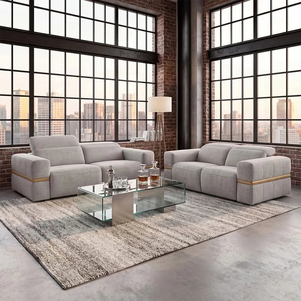 Newark Grey Contemporary Power Reclining Sofa & Loveseat with Track Arms