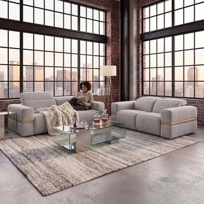 Newark Grey Contemporary Power Reclining Sofa & Loveseat with Track Arms