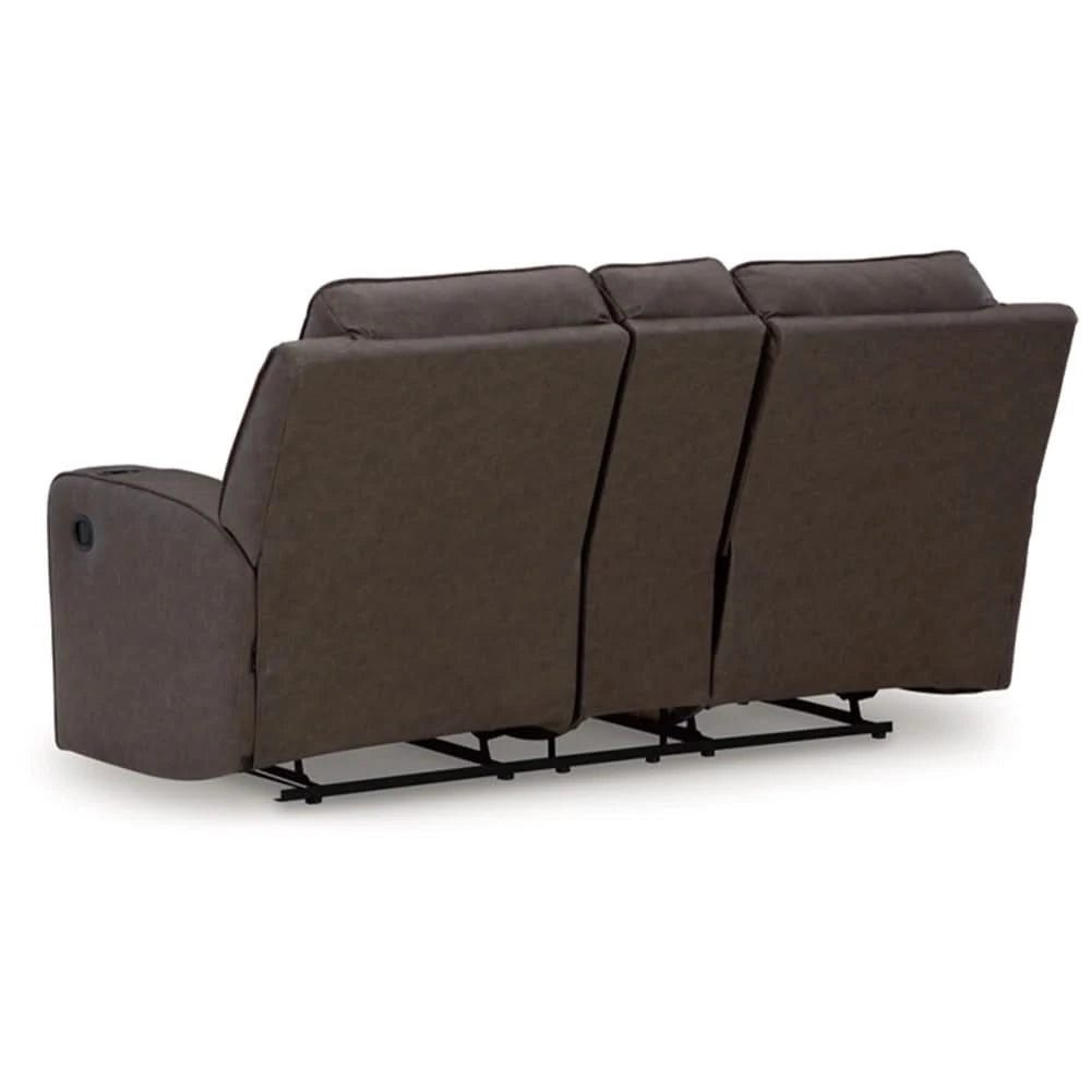 Noah Brown Contemporary Manual Reclining Loveseat with Center Console and Cup Holders