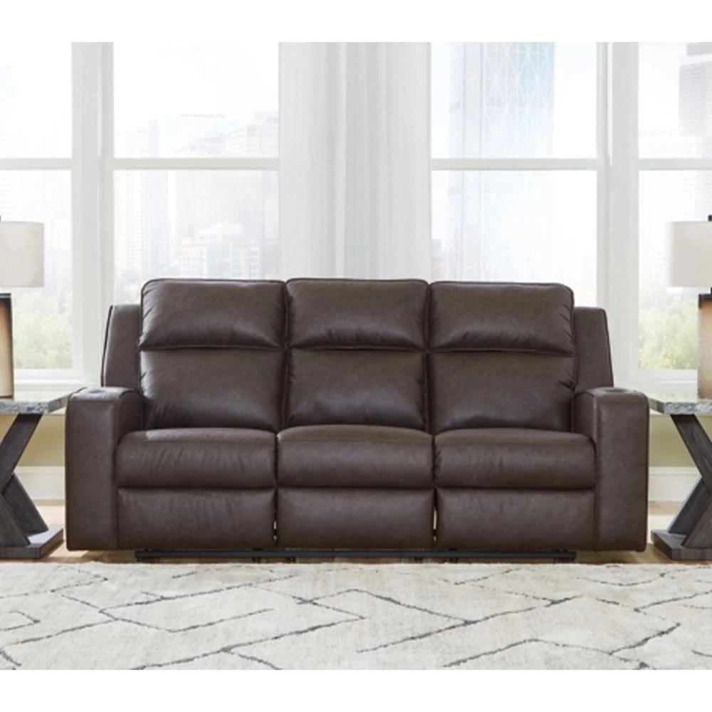 Noah Brown Contemporary Manual Reclining Sofa with Drop-Down Table and USB Charging