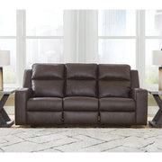 Noah Brown Contemporary Manual Reclining Sofa with Drop-Down Table and USB Charging