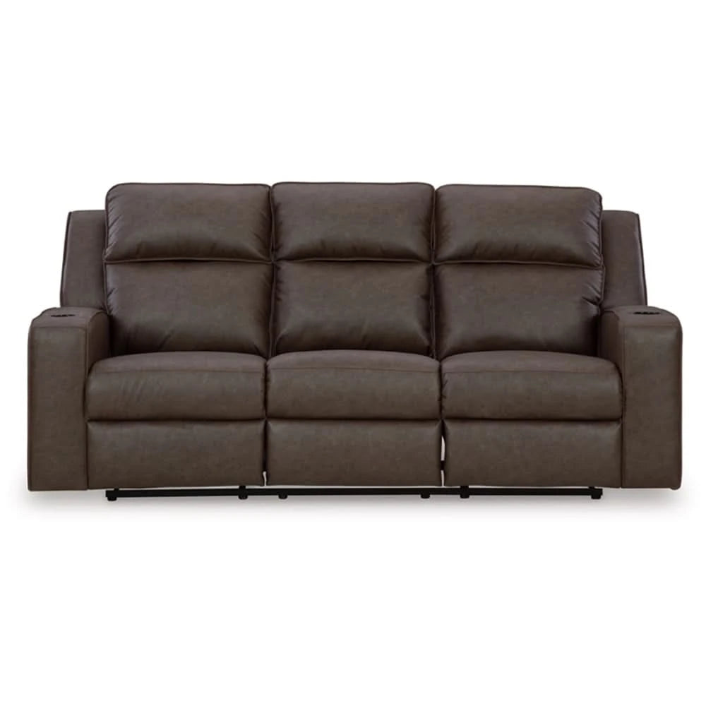 Noah Brown Contemporary Manual Reclining Sofa with Drop-Down Table and USB Charging