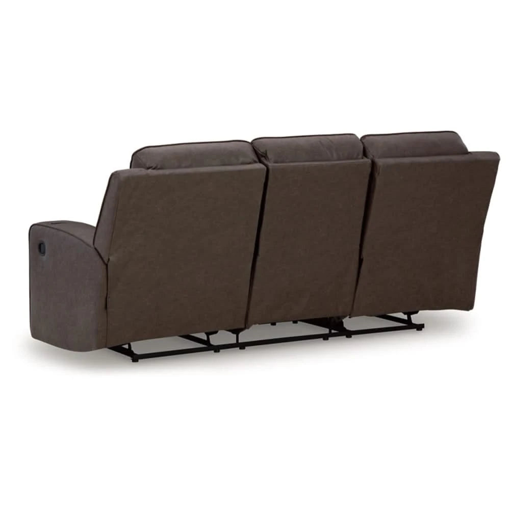 Noah Brown Contemporary Manual Reclining Sofa with Drop-Down Table and USB Charging