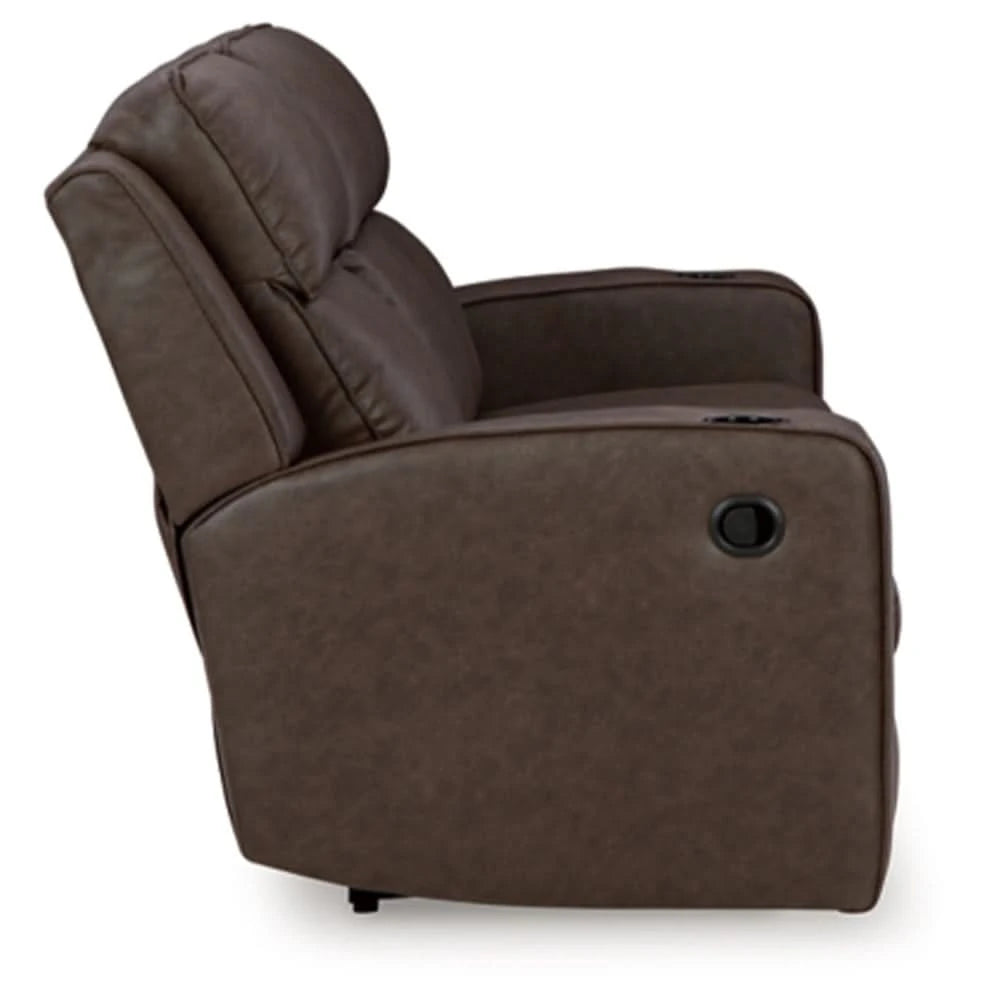 Noah Brown Contemporary Manual Reclining Sofa with Drop-Down Table and USB Charging