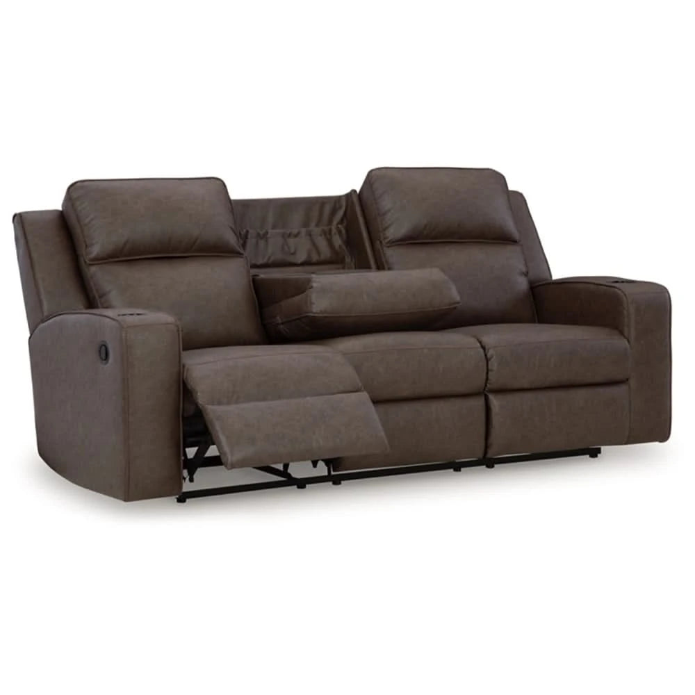 Noah Brown Contemporary Manual Reclining Sofa with Drop-Down Table and USB Charging