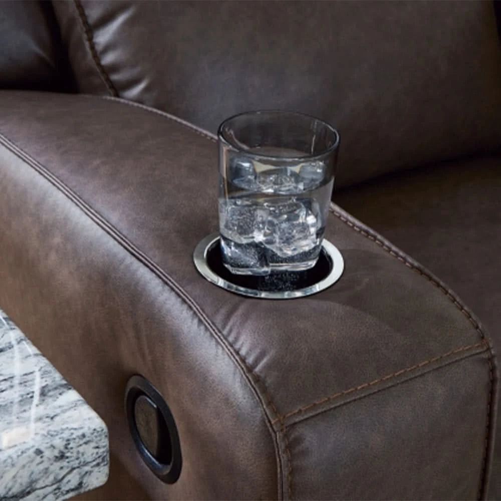 Noah Brown Contemporary Manual Reclining Sofa with Drop-Down Table and USB Charging