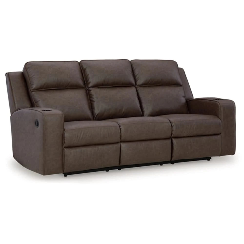 Noah Brown Contemporary Manual Reclining Sofa with Drop-Down Table and USB Charging