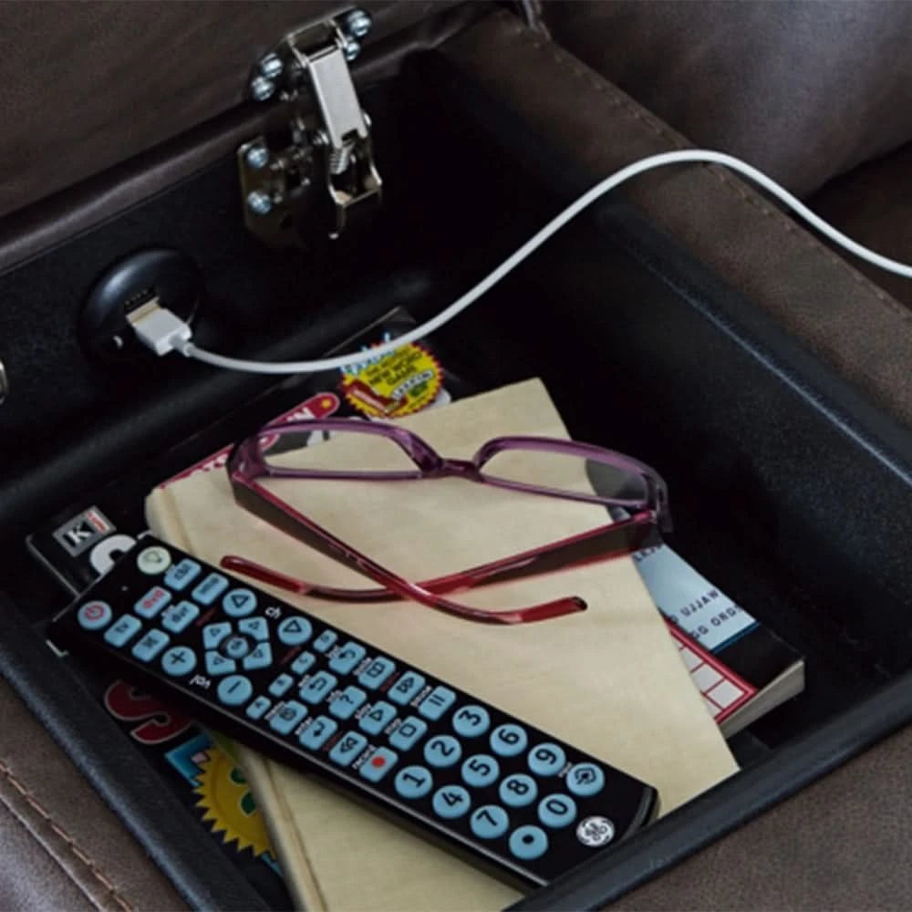 Noah Brown Contemporary Manual Reclining Living Room Set with Cup Holders and USB Charging