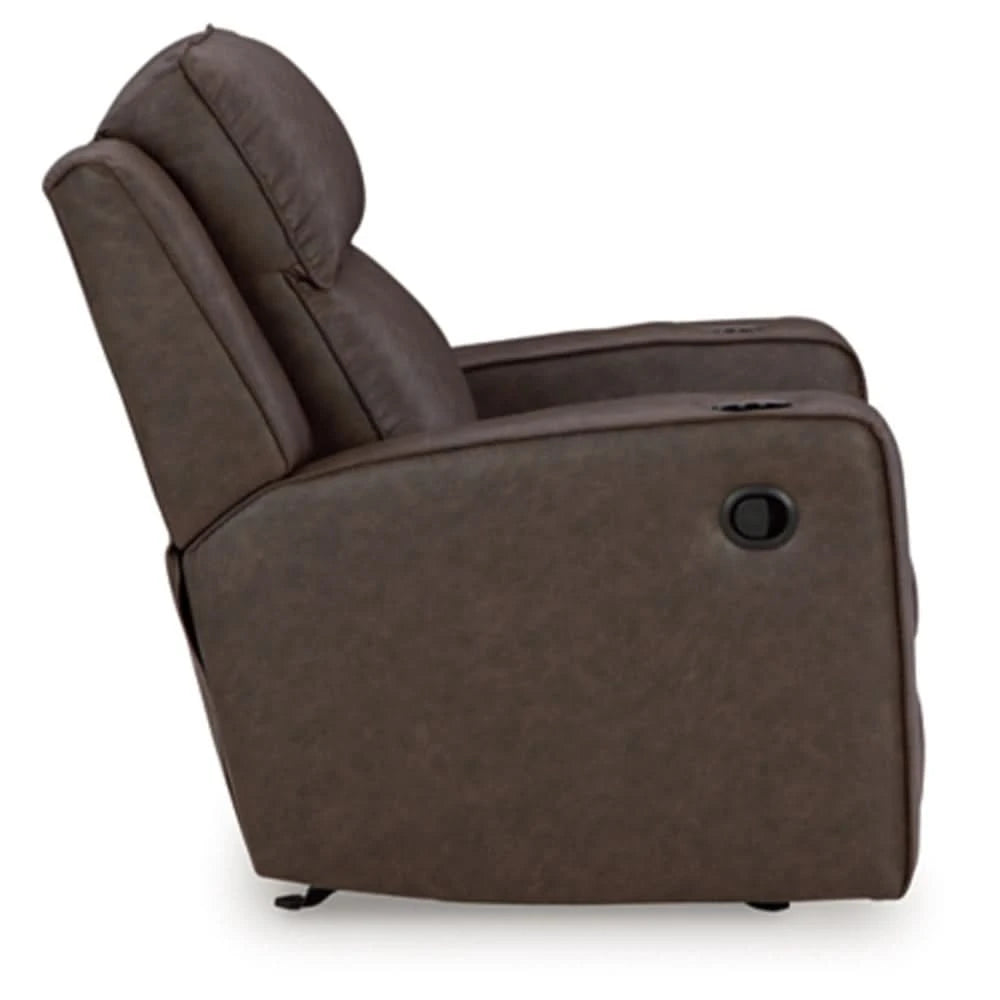 Noah Brown Contemporary Rocker Recliner with Cup Holders and Manual Motion