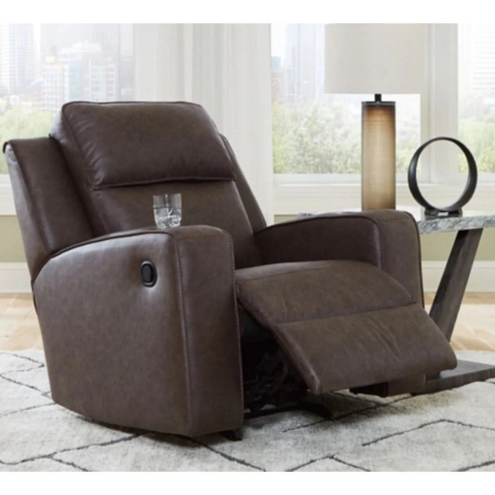 Noah Brown Contemporary Rocker Recliner with Cup Holders and Manual Motion
