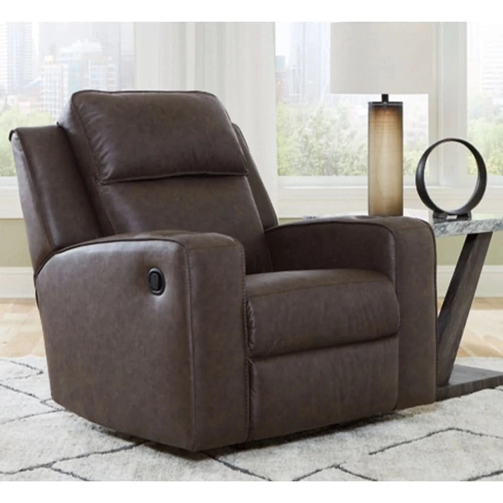 Noah Brown Contemporary Rocker Recliner with Cup Holders and Manual Motion