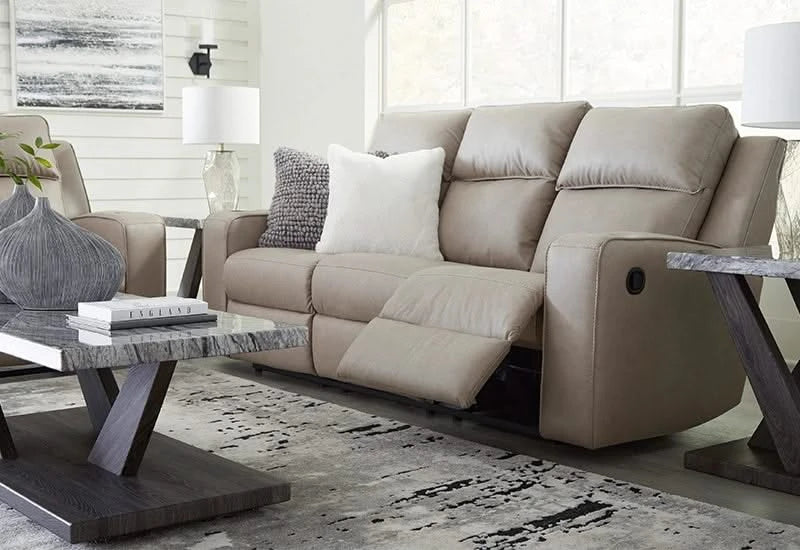 Noah Pebble Reclining Sofa w/ Drop-Down Table – Built-In Comfort & Convenience