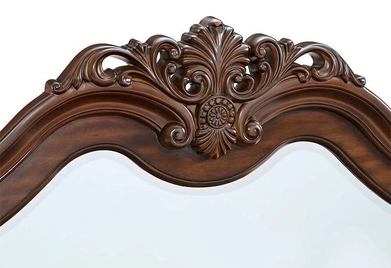 Northridge Cherry Arched Dresser Mirror with Carved Decorative Crest