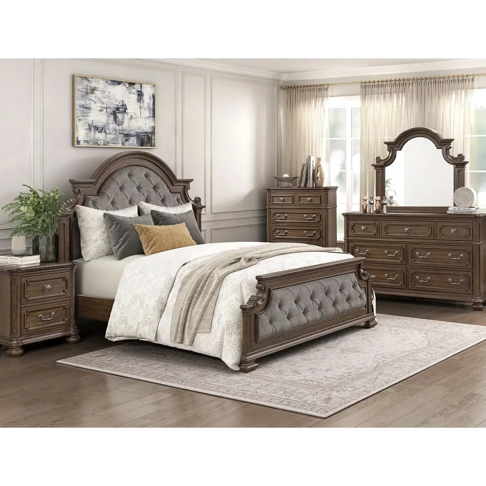 Oakland Traditional Bed in Queen or King with Tufted Mansion Headboard and Ornate Details