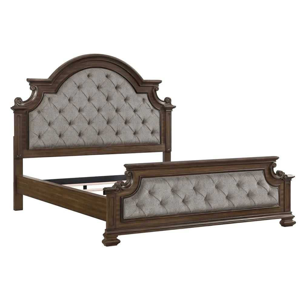 Oakland Traditional Bed in Queen or King with Tufted Mansion Headboard and Ornate Details