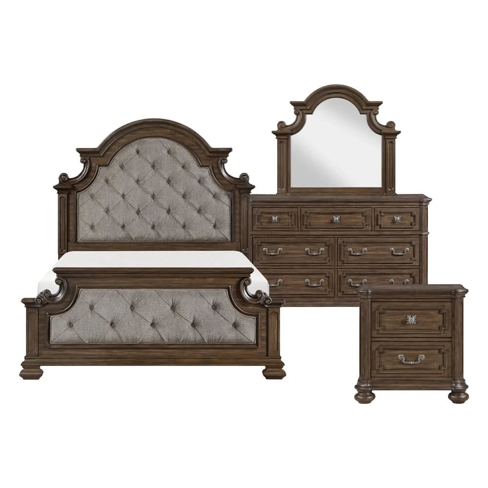 Oakland Traditional 5PC Bedroom Set with Tufted Mansion Headboard and Ornate Details
