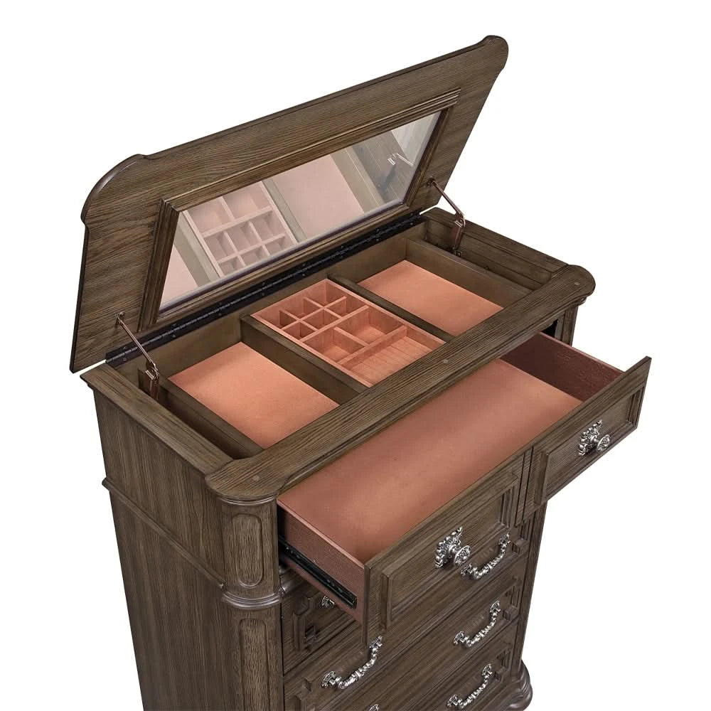 Oakland Traditional Lift Top Chest with Ornate Carvings and Storage Drawers