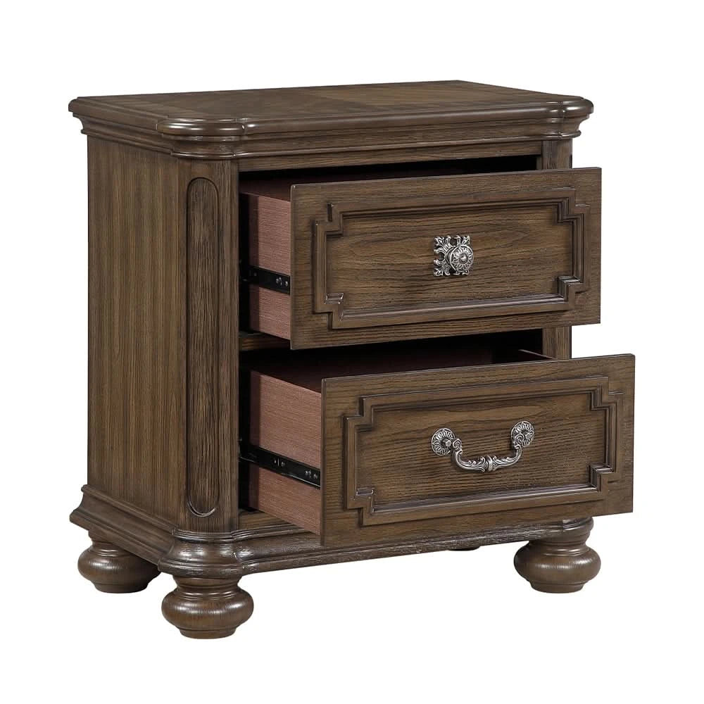 Oakland Traditional Nightstand with Ornate Carvings and Storage Drawers