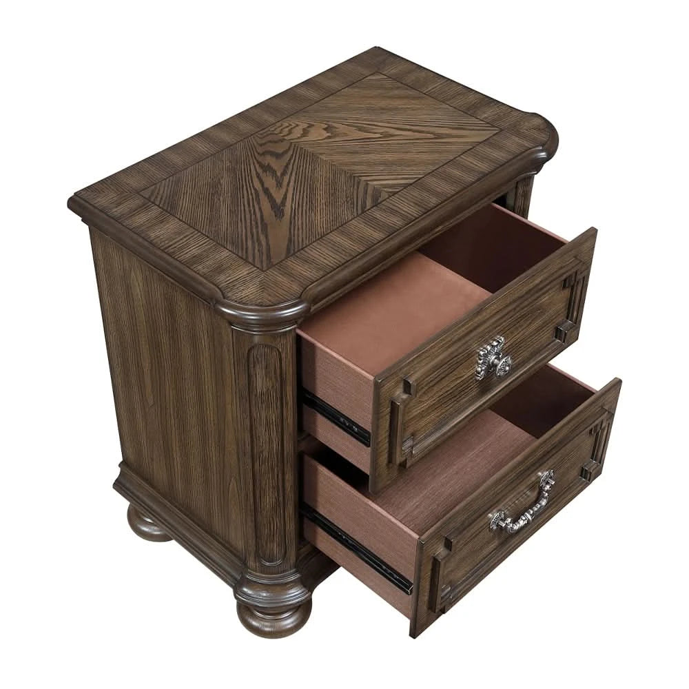 Oakland Traditional Nightstand with Ornate Carvings and Storage Drawers