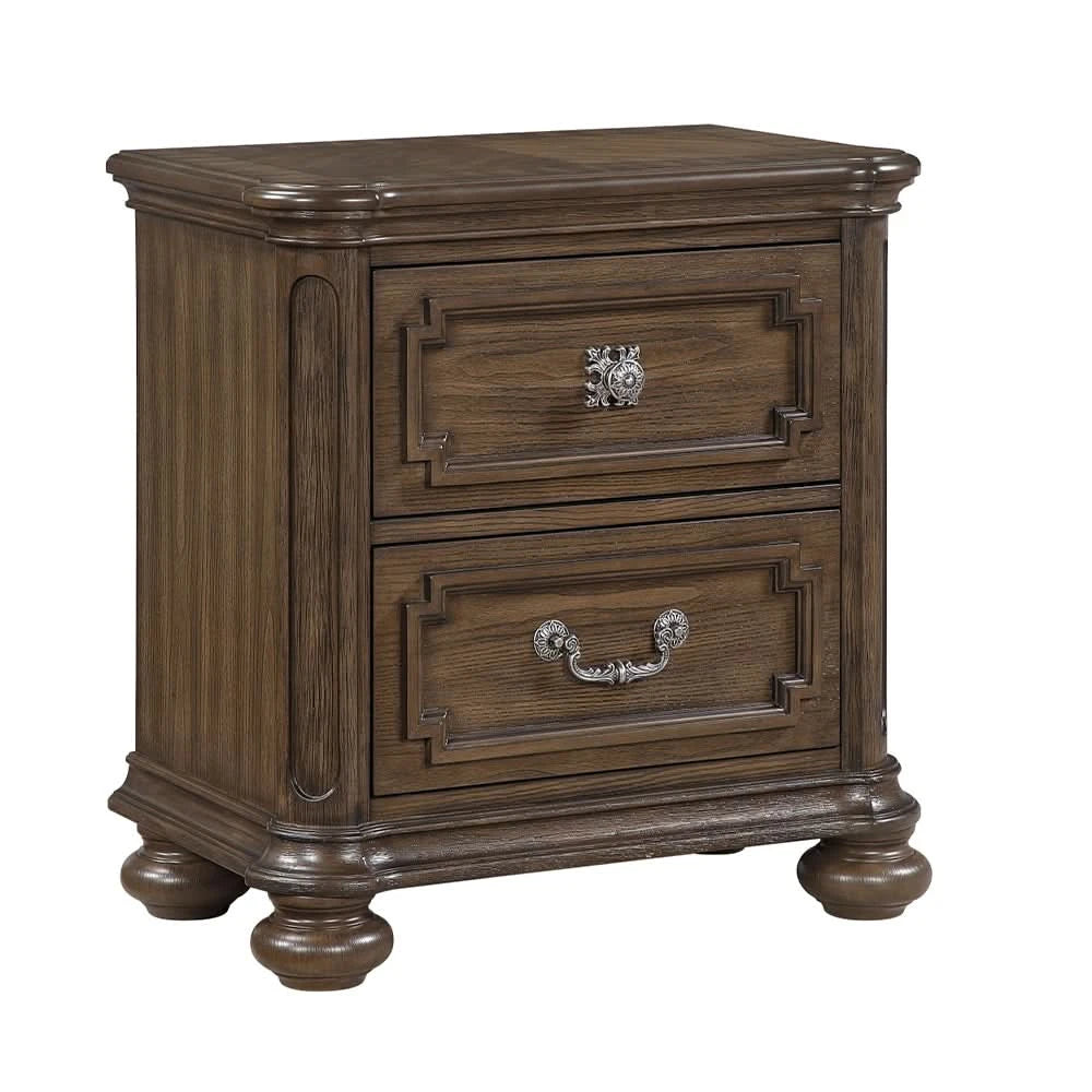 Oakland Traditional Nightstand with Ornate Carvings and Storage Drawers