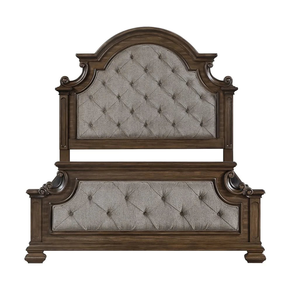 Oakland Traditional Bed in Queen or King with Tufted Mansion Headboard and Ornate Details
