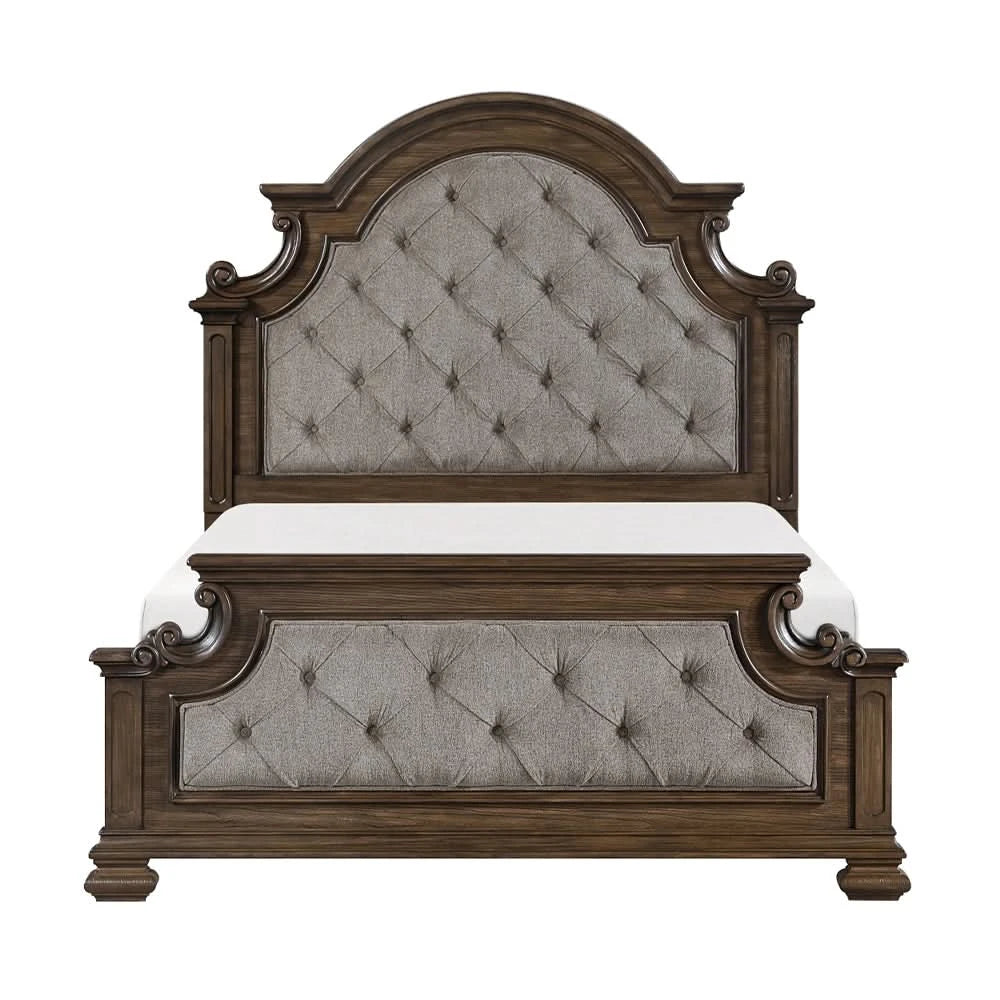 Oakland Traditional Bed in Queen or King with Tufted Mansion Headboard and Ornate Details