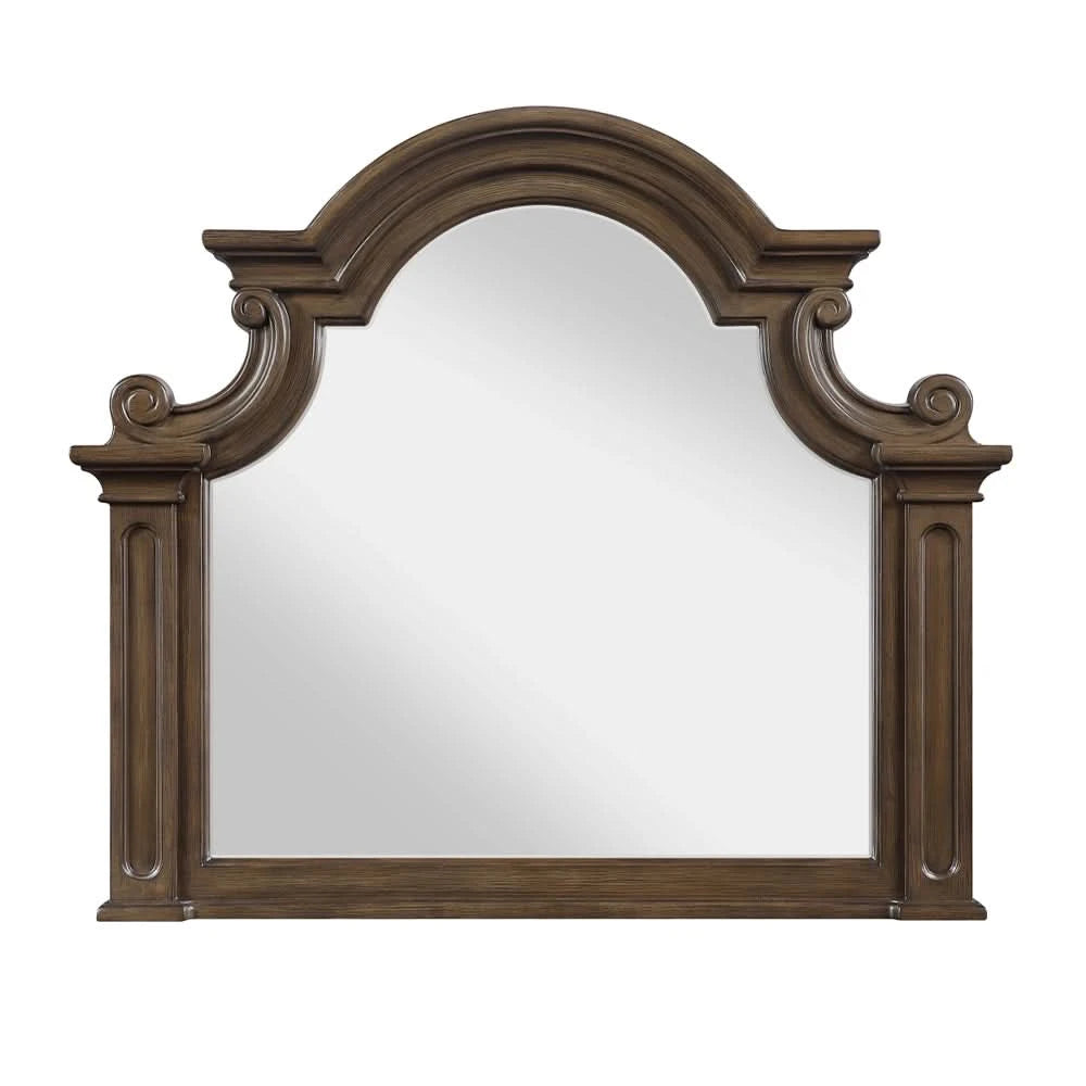 Oakland Traditional Mirror with Arched Frame and Ornate Carved Detailing