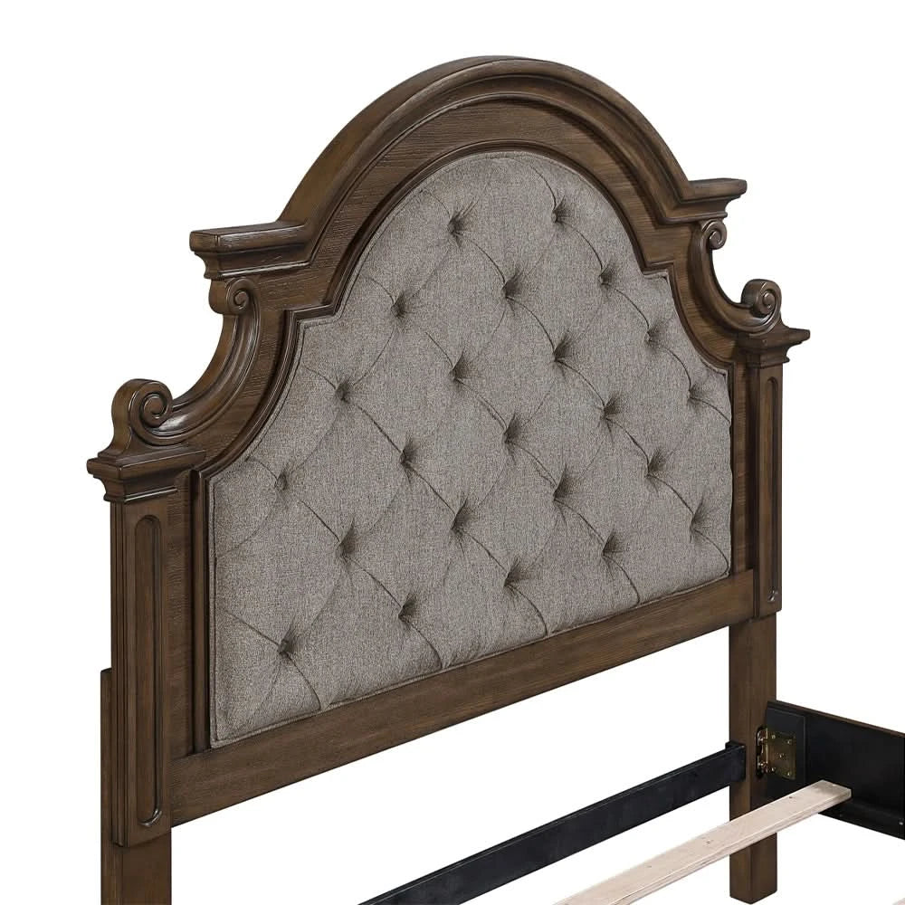 Oakland Traditional Bed in Queen or King with Tufted Mansion Headboard and Ornate Details