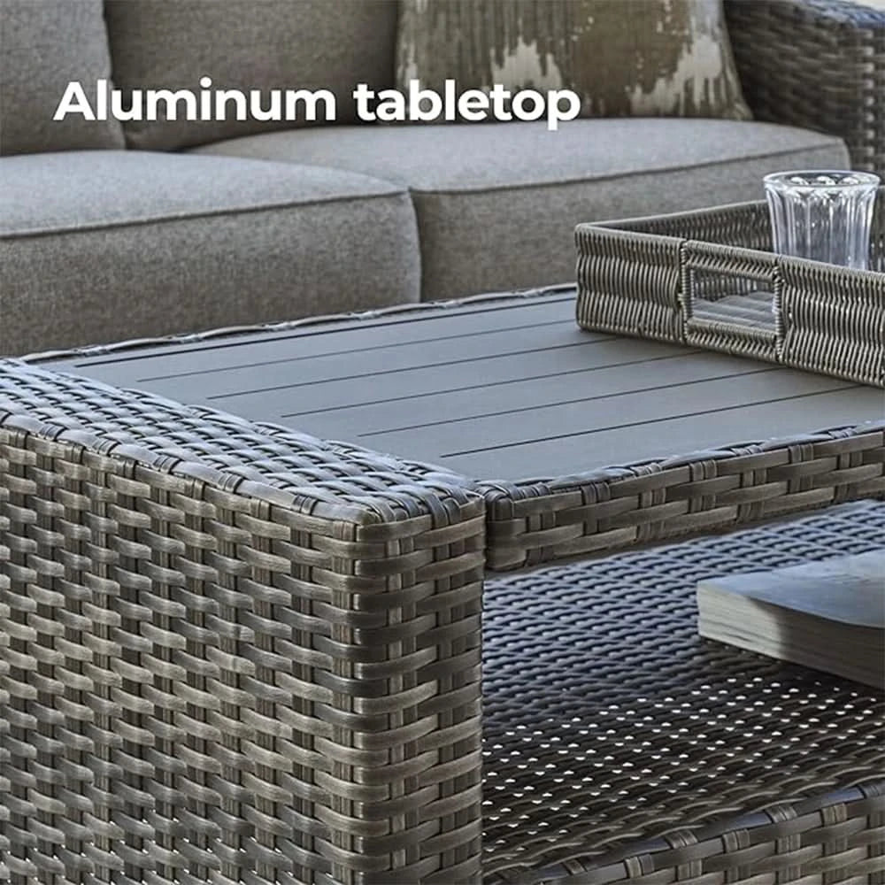 Oasis Court Gray 4PC Outdoor Sofa Set with Cushions and Coffee Table